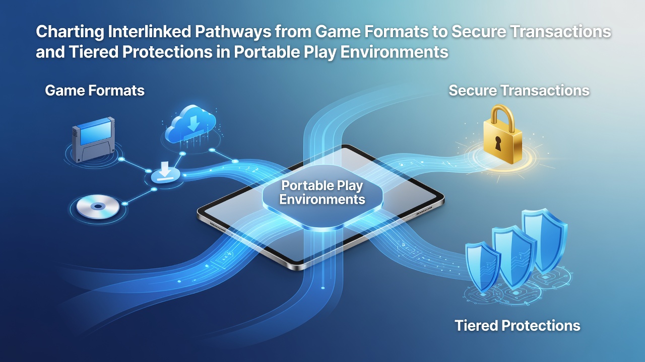 Illustration of interconnected pathways linking game formats, transactions, and protections in mobile gaming environments