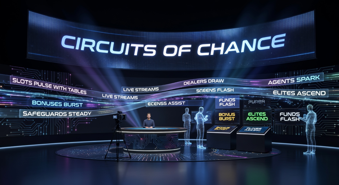 Dynamic digital circuits representing interconnected slots, live dealer tables, bonuses, and secure payment flows in online casinos