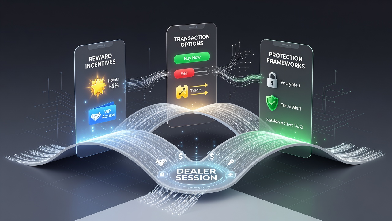 Mobile interface showing integrated reward incentives, transaction options, and protection tools during a live dealer session