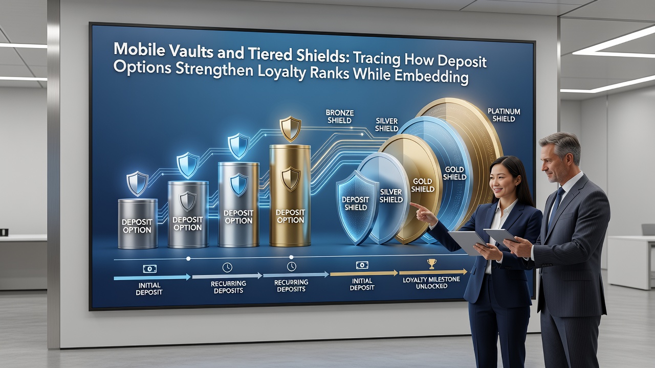Illustration of layered security shields activating at different loyalty tiers within a mobile gaming dashboard