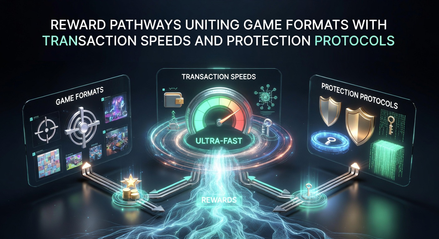 Abstract visualization of secure transaction flows merging with game reward systems and player protection checkpoints in an online casino environment