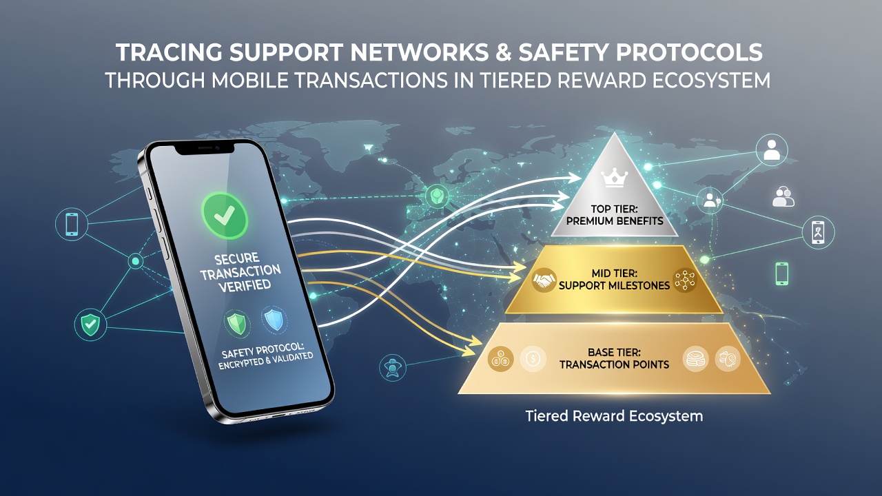 Safety protocol dashboard displaying mobile transaction monitoring for reward tiers